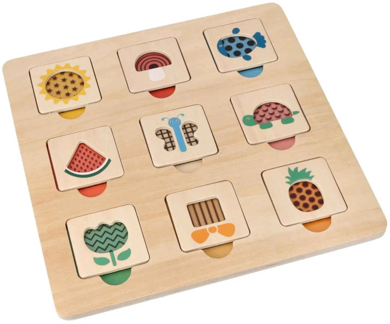 Drevená aktívna vkladačka/puzzle so vzormi, prírodná