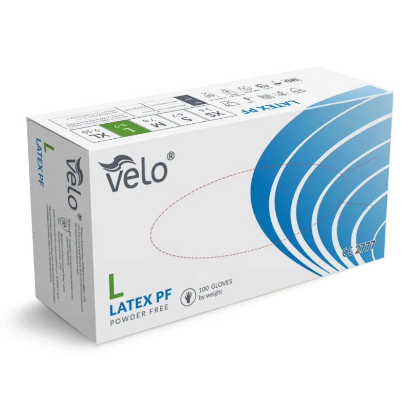 VELO Bezpúdrové latexové rukavice, veľ. L, 100 ks
