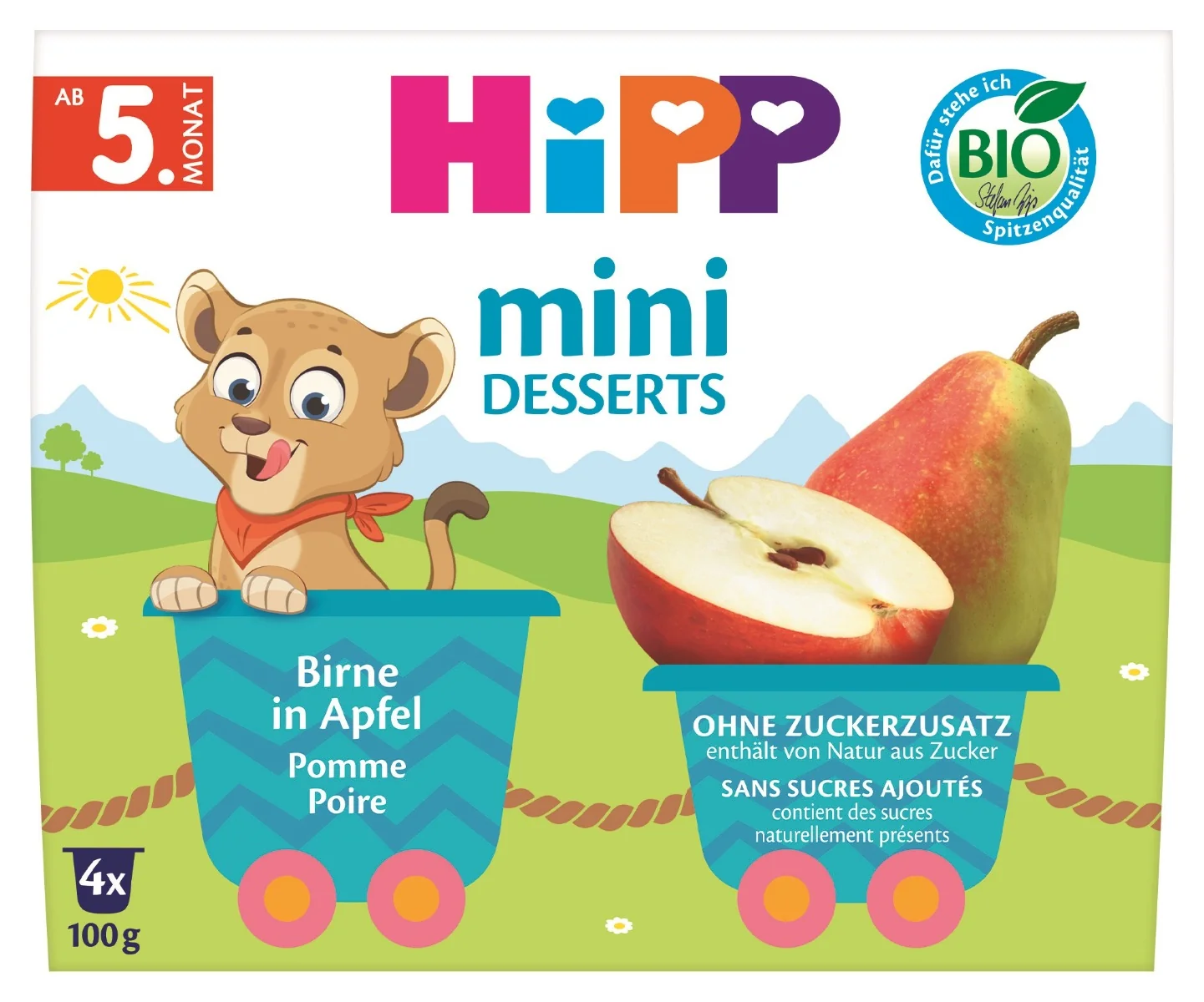 HiPP BIO 100% OVOCIE Jablká s hruškami 4×100 g, ovocný príkrm pre deti