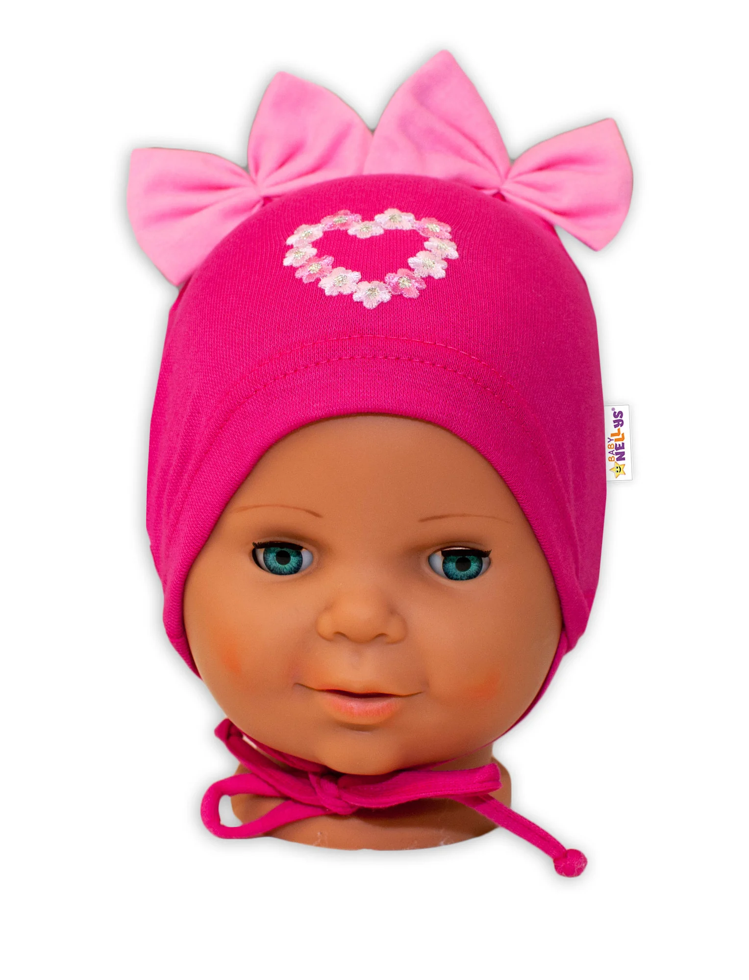 Bavlnená čiapočka na zaväzovanie Baby Nellys s mašličkami Tutu - tm. ružová, 80/86