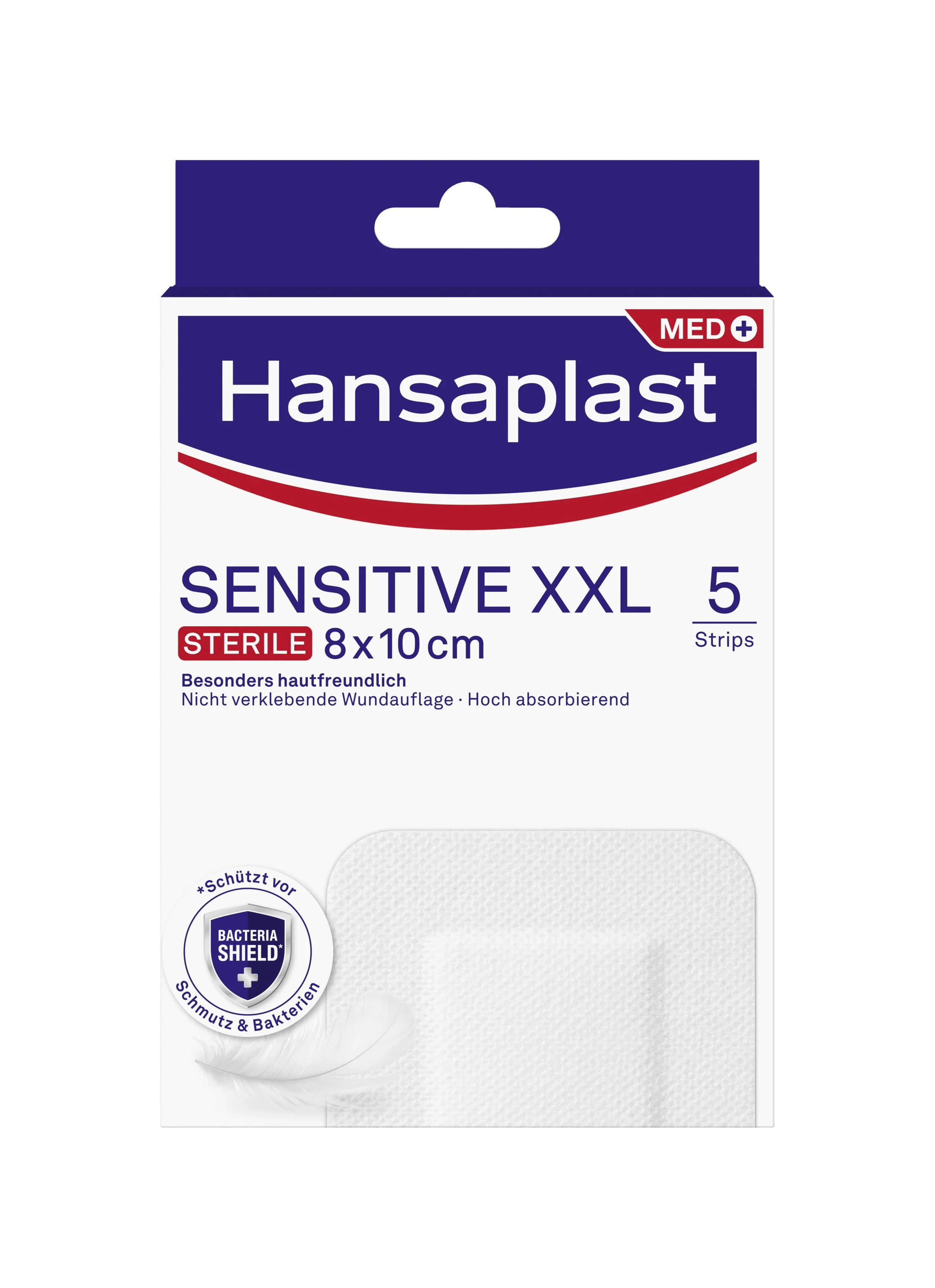 Hansaplast Sensitive XXL Náplasť 1×5 ks, náplasti pre citlivú pokožku na prekrytie a ochranu stredných až väčších rán po menšom chirurgickom zákroku