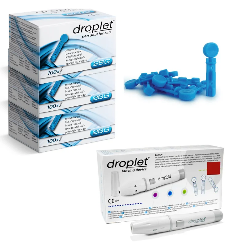 Lancety odberové DROPLET 3bal + Pero 28G, modré