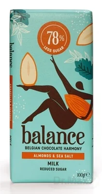 BALANCE MLIEČNA ČOKOLÁDA MANDLE A MORSKÁ SOĽ 1×100 g, čokoláda s prírodným sladidlom