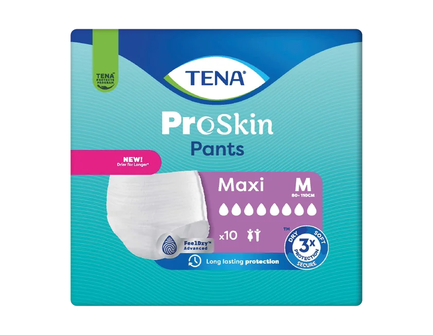 TENA PANTS MAXI MEDIUM 1×10 ks, naťahovacie absorpčné nohavičky, savosť 2550 ml, obvod bokov 80-110 cm