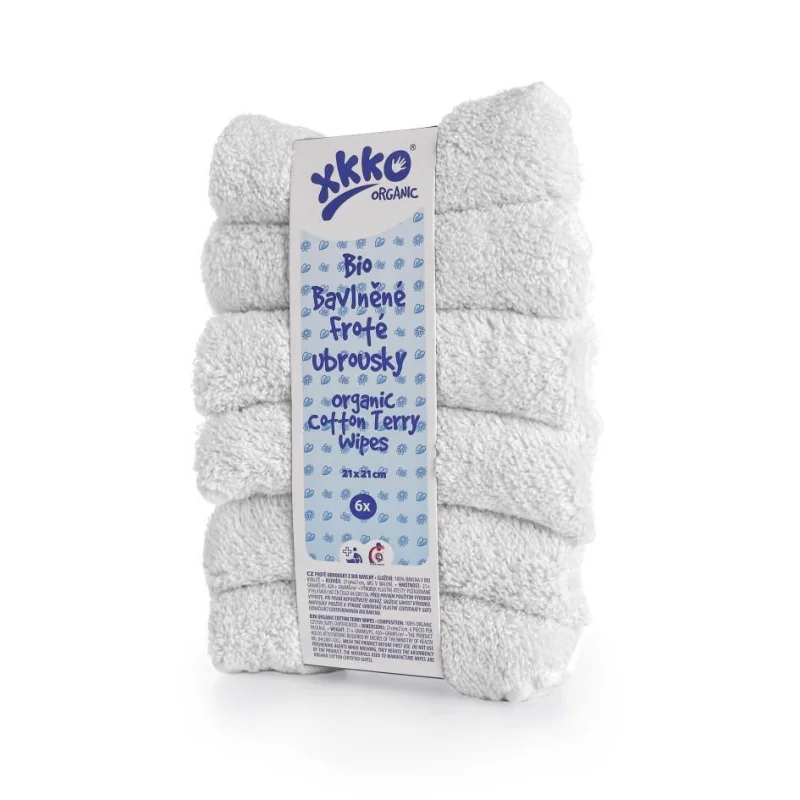 XKKO Organic bavlnené froté obrúsky 21x21 cm GOTS