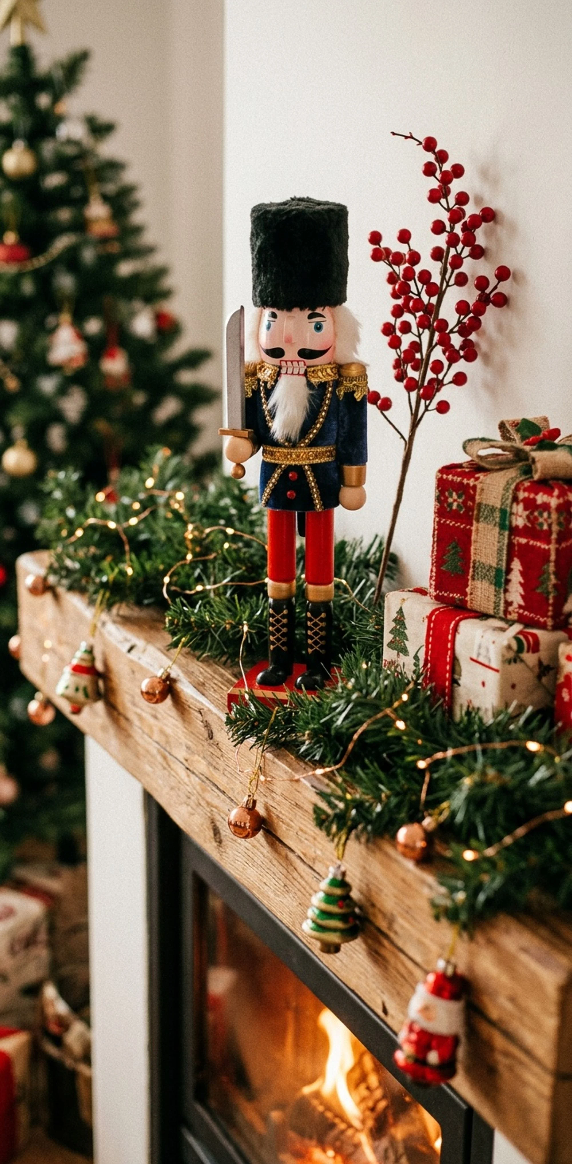 MagicHome vianočný luskáčik Woodeco s baranicou, 1 ks Drevo, 38 cm