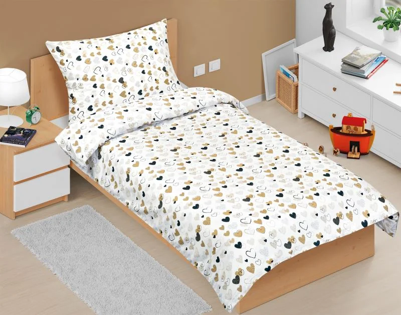 Detské obliečky Junior 90/161 srdce horčicové 140x200, 70x90 1×1 ks, detské obliečky
