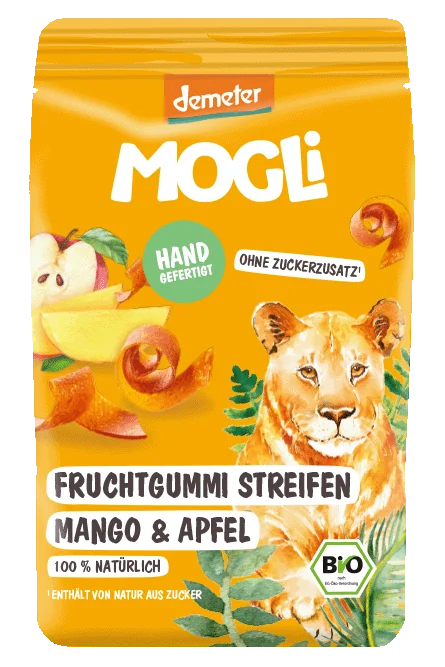 MOGLi ovocné pásky s psylliom mango a jablko s certifikáciou Demeter 25 g
