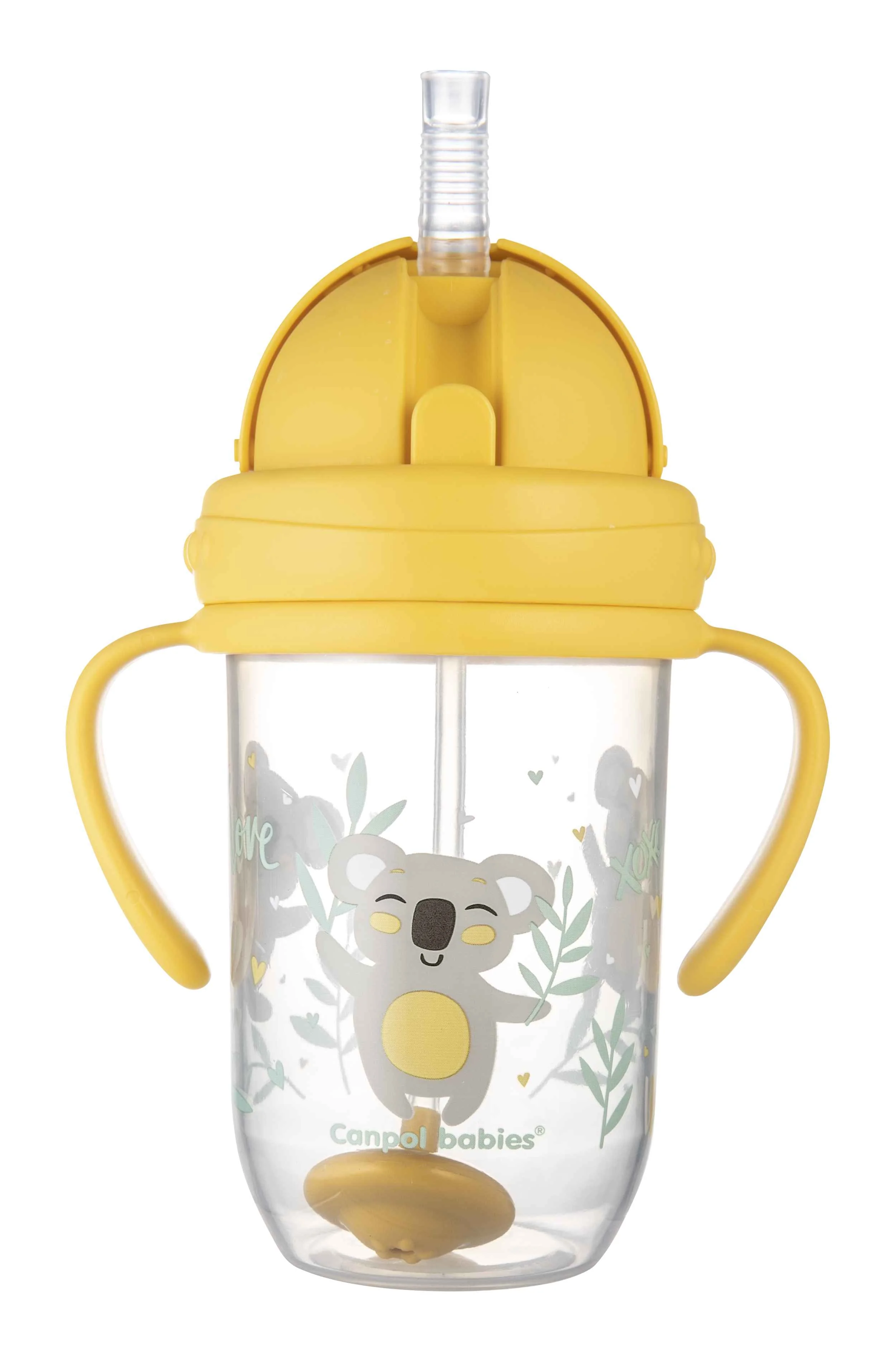 Netečúci hrnček so slamkou so závažím 270ml 6m+ Exotic Animals žltý 1×1 ks, netečúci hrnček so slamkou