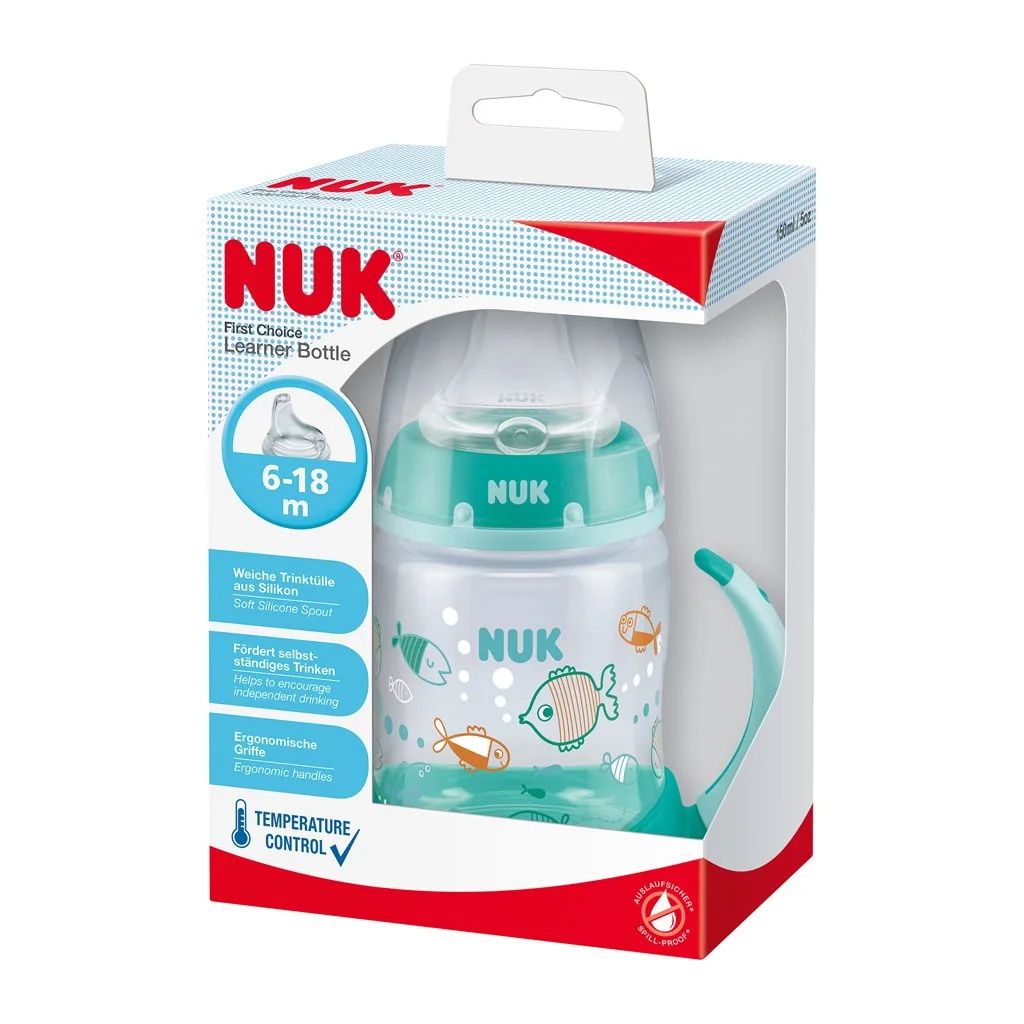 Dojčenská fľaša na učenie NUK s kontrolou teploty 150 ml zelená