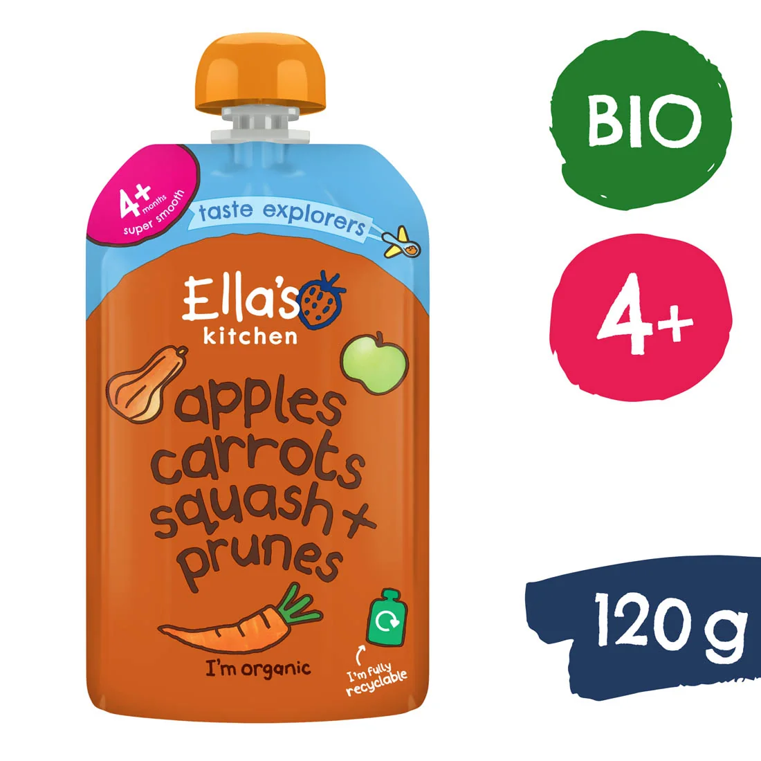 Ella's Kitchen BIO Tekvica, mrkva, jablko a slivka 1×120 g, detská výživa