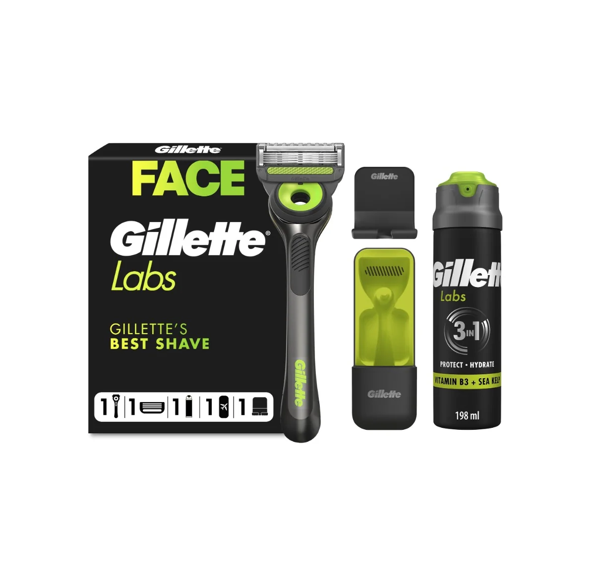 Gillette Labs darčeková sada: pánsky holiaci strojček, hlavica, držiak, gél na holenie, puzdro 1 set
