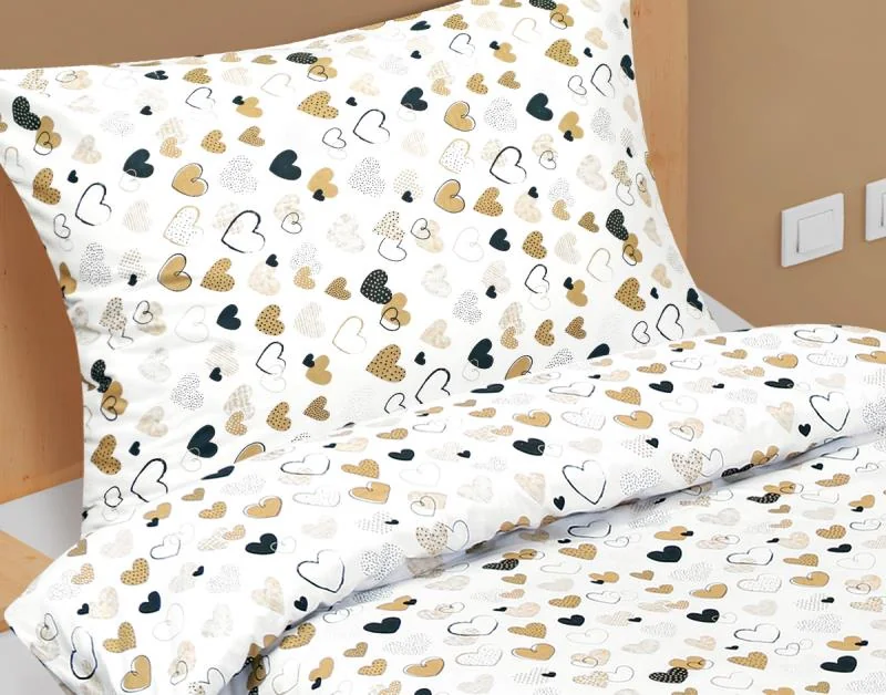 Detské obliečky Junior 90/161 srdce horčicové 140x200, 70x90 1×1 ks, detské obliečky