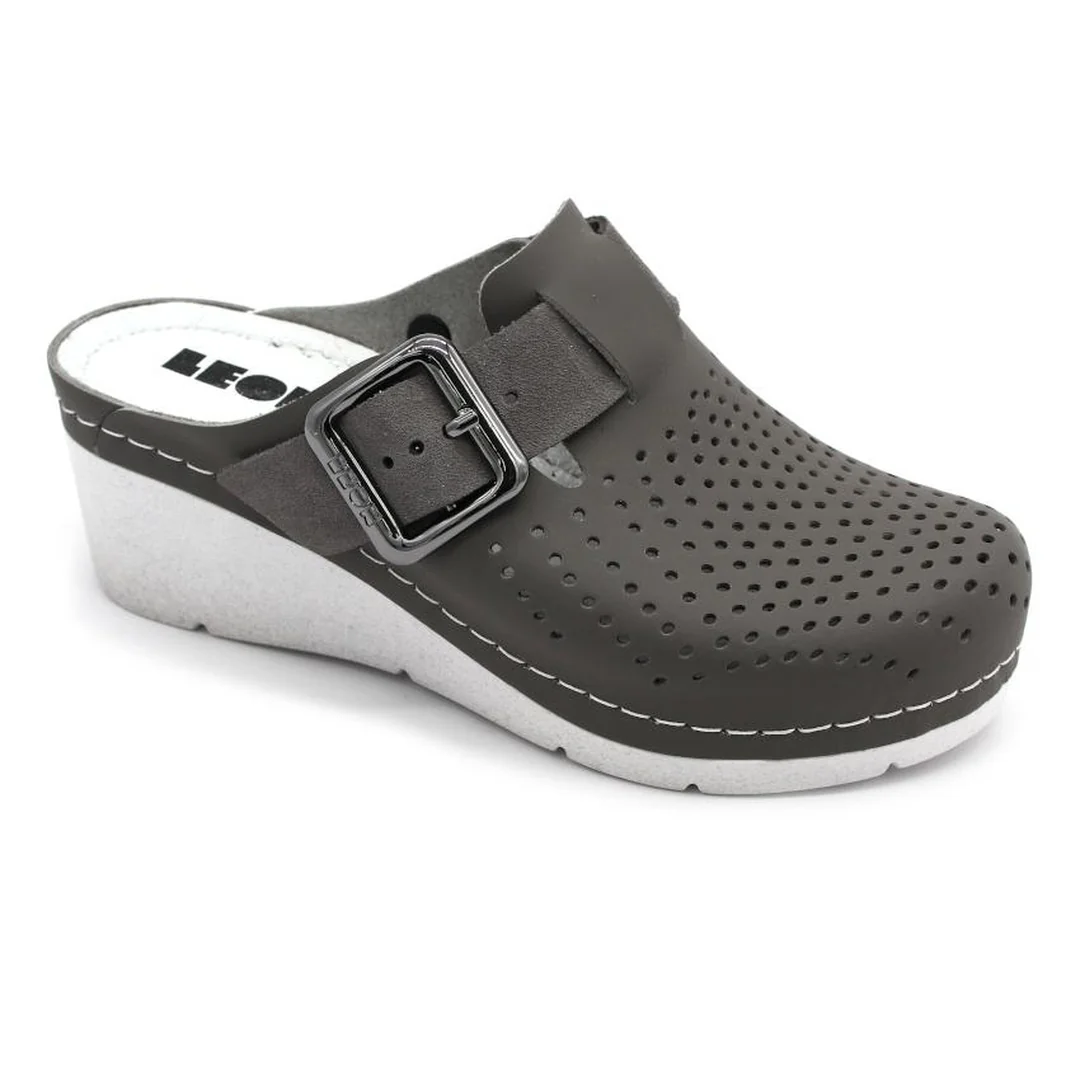 1100 Dámska zdravotná celokožená obuv - Klinový opätok 40 - 25,5cm, sivá, 6,5 cm