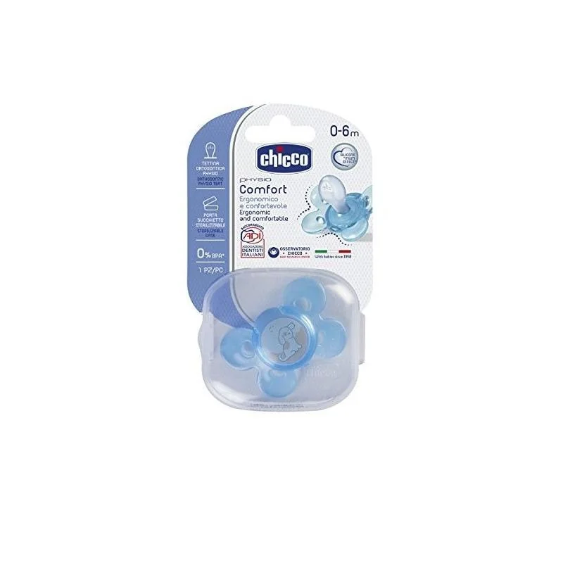 Chicco Physio Comfort silikónový ortodontický cumlík 0m+, modrý