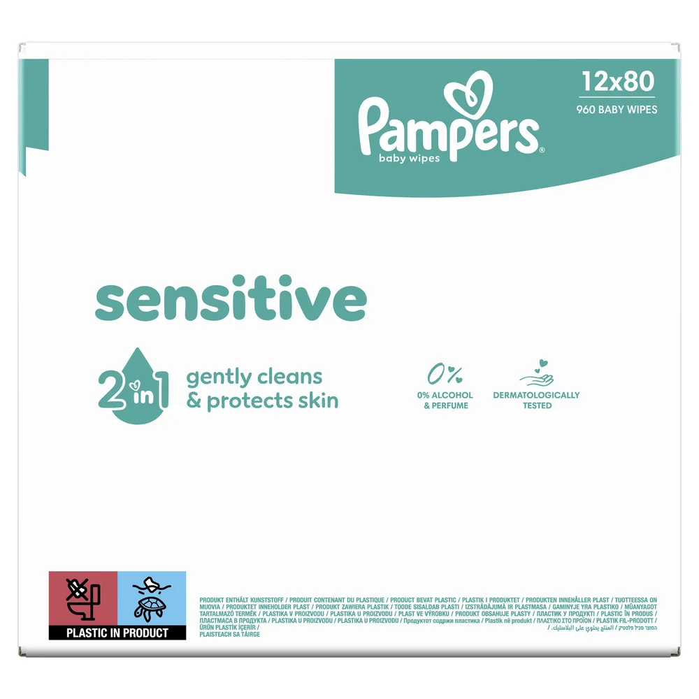 Pampers Sensitive Baby detské čistiace obrúsky 12 x 80 ks