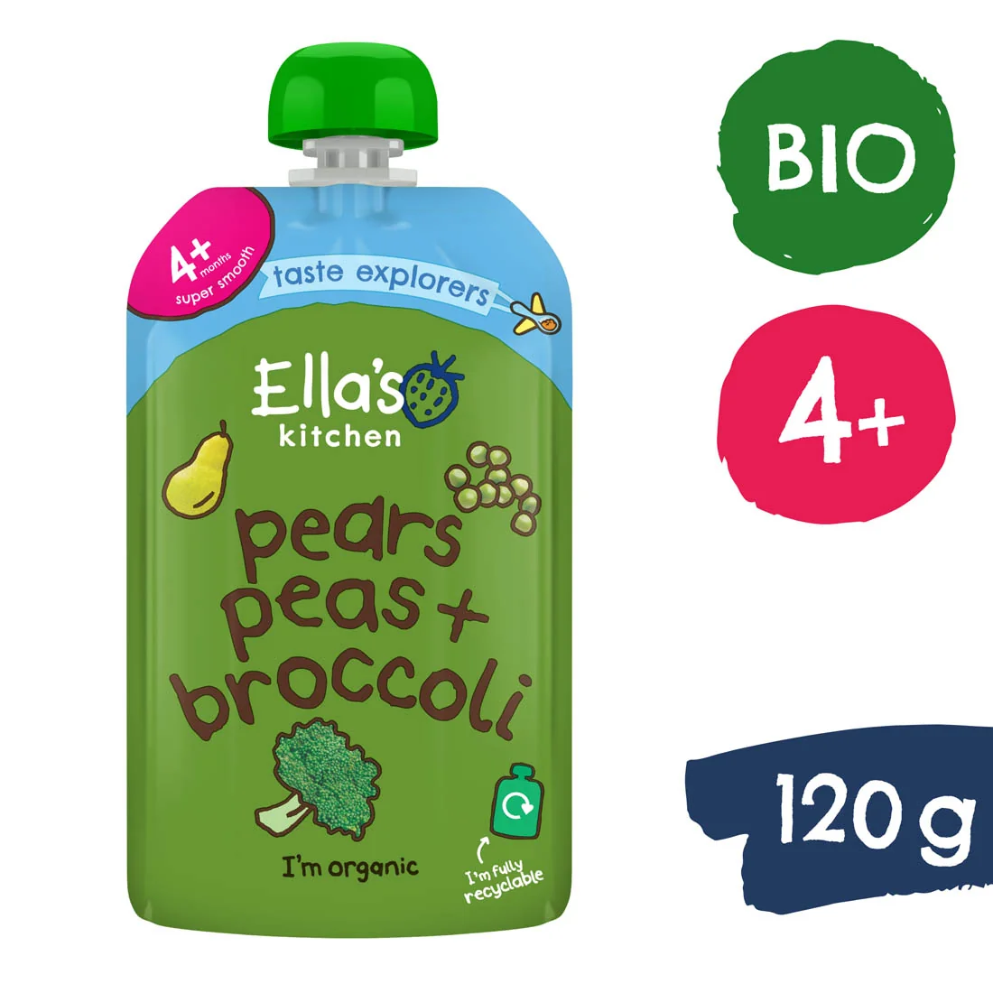 Ella's Kitchen BIO Hruška, hrášok a brokolica 1×120 g, detská výživa