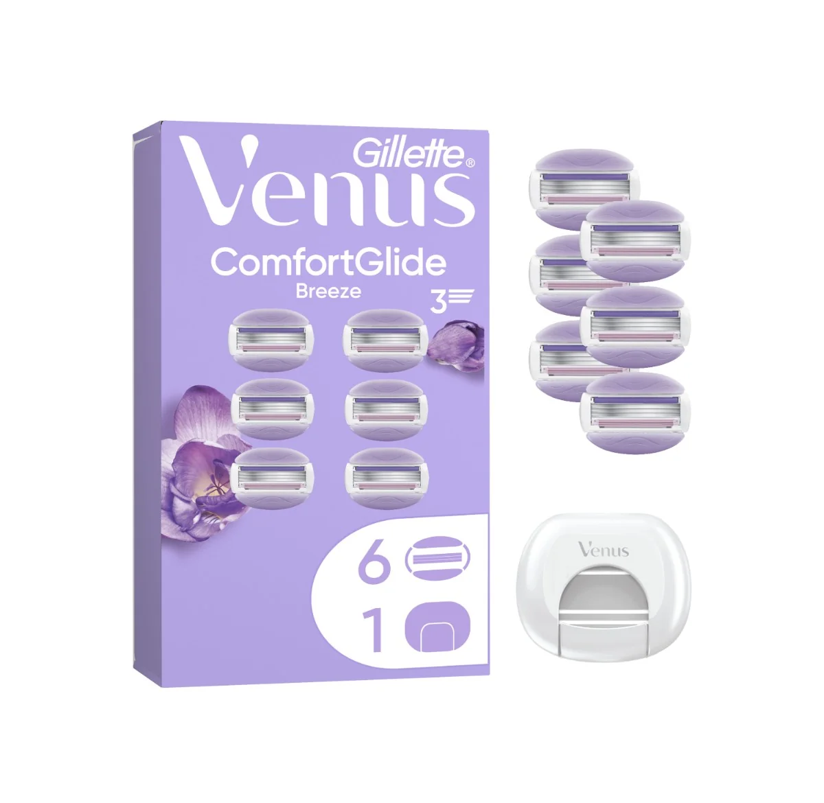 Gillette Venus ComfortGlide Breeze holiace hlavice 6 ks + kryt na žiletku 6 ks