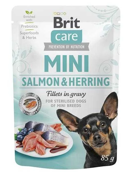 Brit Kapsička Care Mini Salmon&Herring Sterilised Fillets In Gravy 1×85 g, kapsička pre psov