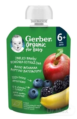 Gerber Organic Kapsička Jablko, banán, čučoriedka 1x90 g, (bio ovocná desiata (od ukonč. 6. mesiaca)