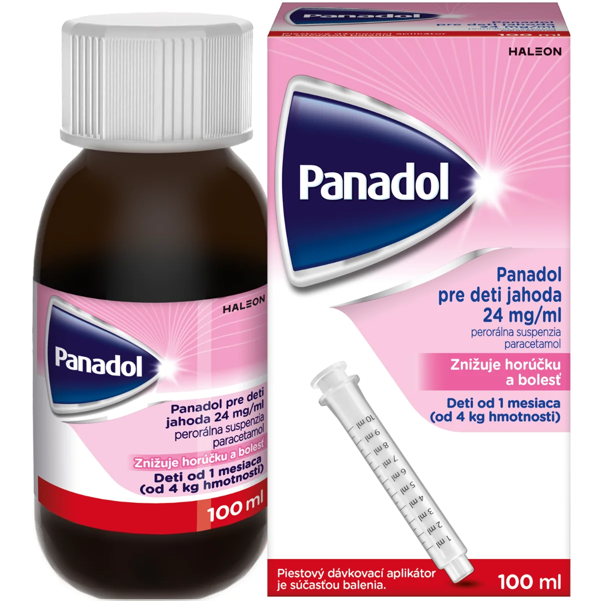 Panadol pre deti jahoda suspenzia 1x100ml, od 1M+, suspenzia proti horúčke a bolesti zúbkov