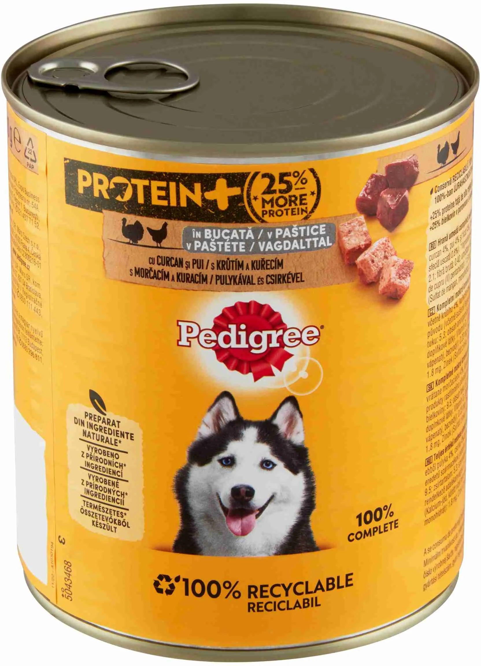 PEDIGREE Konzerva PROTEIN s Kuracím a morčacím 800g 1×800 g, konzerva pre psy