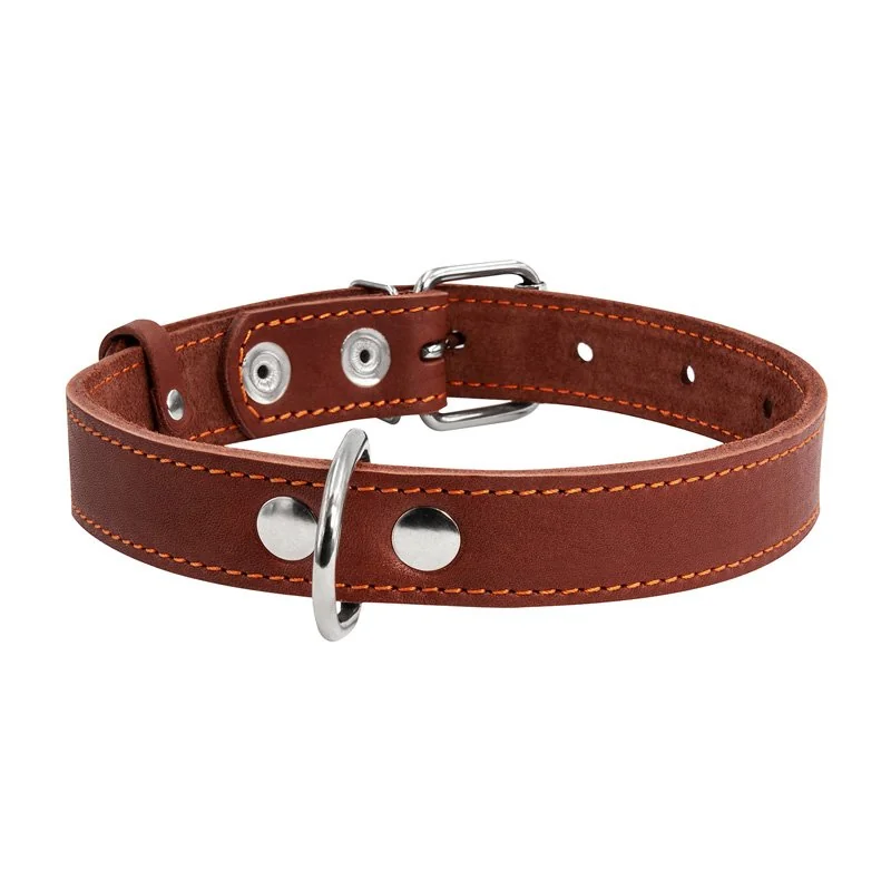 Kožený obojok hnedý, Obvod krku: dĺžka: 22-30cm, širka: 10 mm