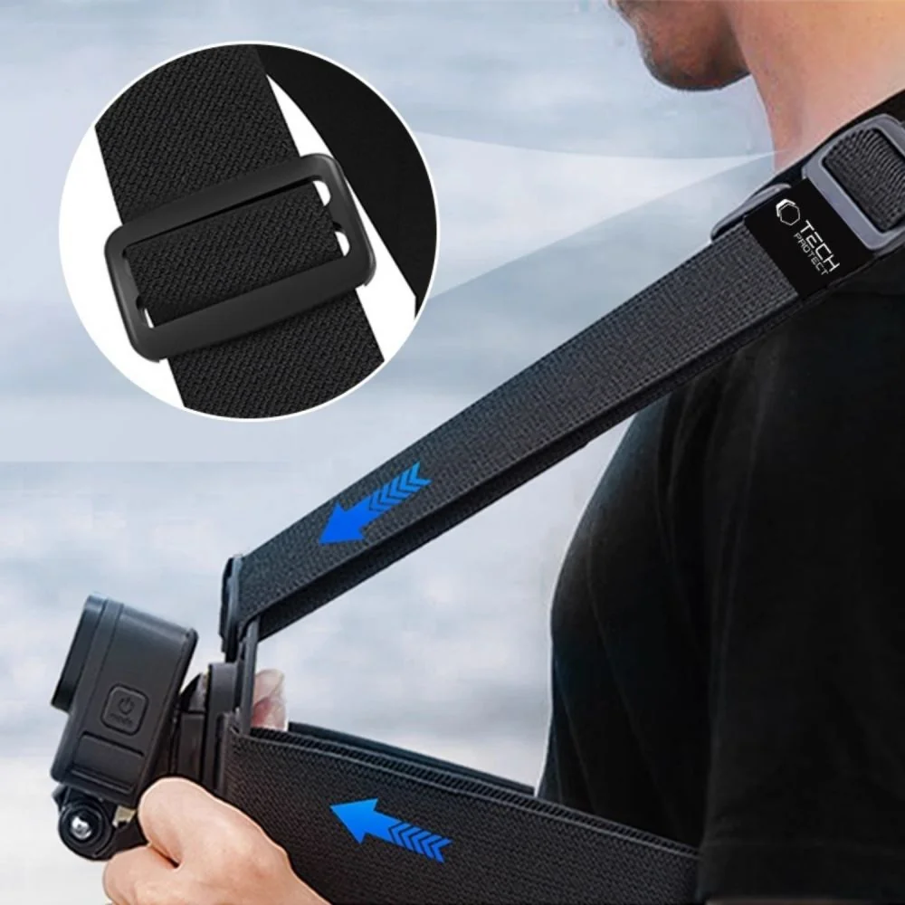 Tech-Protect GA100 popruh na hrudník pre športové kamery GoPro / DJI, čierny čierny