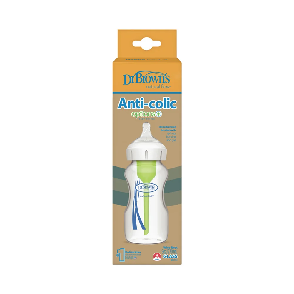 Dojčenská Antikoliková fľaša Options+ SKLENENÁ Wide-Neck 270ml (WB91700-P4)