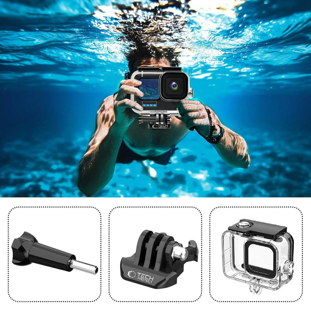 Tech-Protect GA200 vodotesné puzdro na GoPro Hero 9 / 10 / 11 / 12 / 13, priesvitné 3, priesvitné
