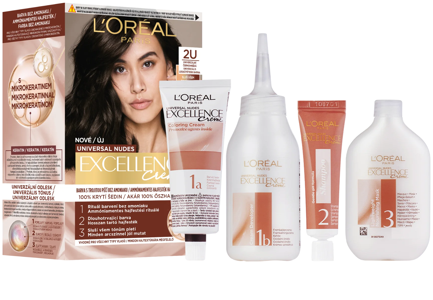 L'Oréal Paris Excellence Creme Universal Nudes permanentná farba na vlasy 2U Čierno-hnedá 1×1 ks, farba na vlasy