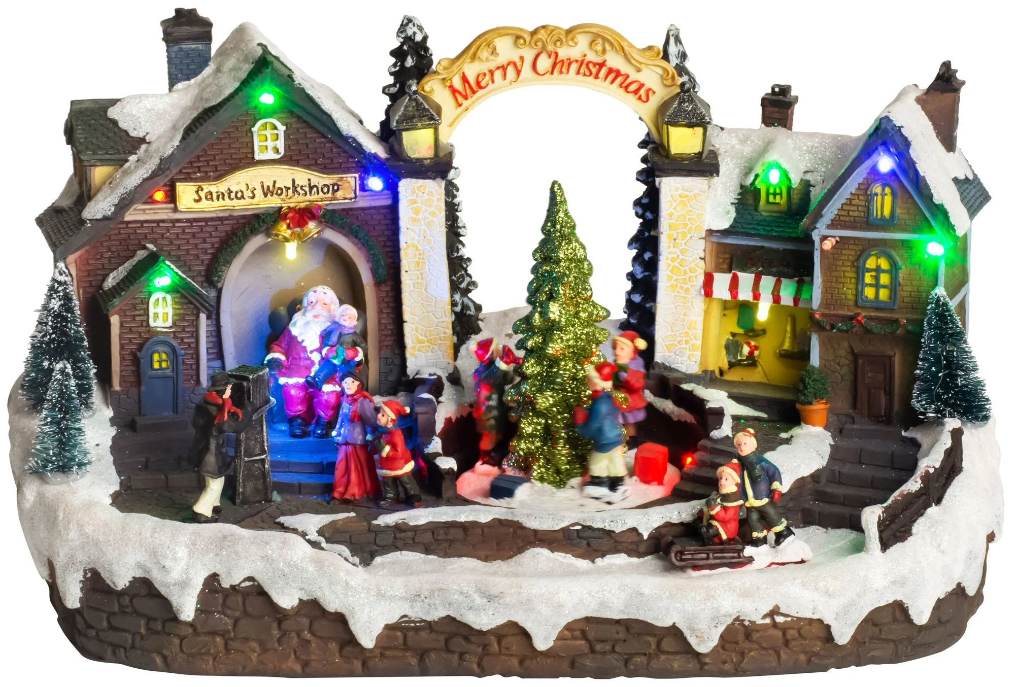 MagicHome vianočná LED dedinka s melódiami, 1 ks 15 LED, farebná, 3xAA, interiér, 33,50x18x20 cm