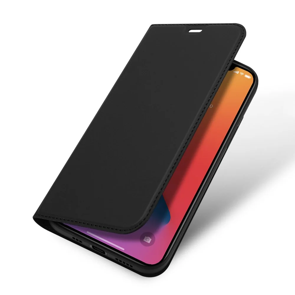 DUX DUCIS Skin Pro knižkové kožené puzdro na iPhone 12 / 12 Pro, čierne e