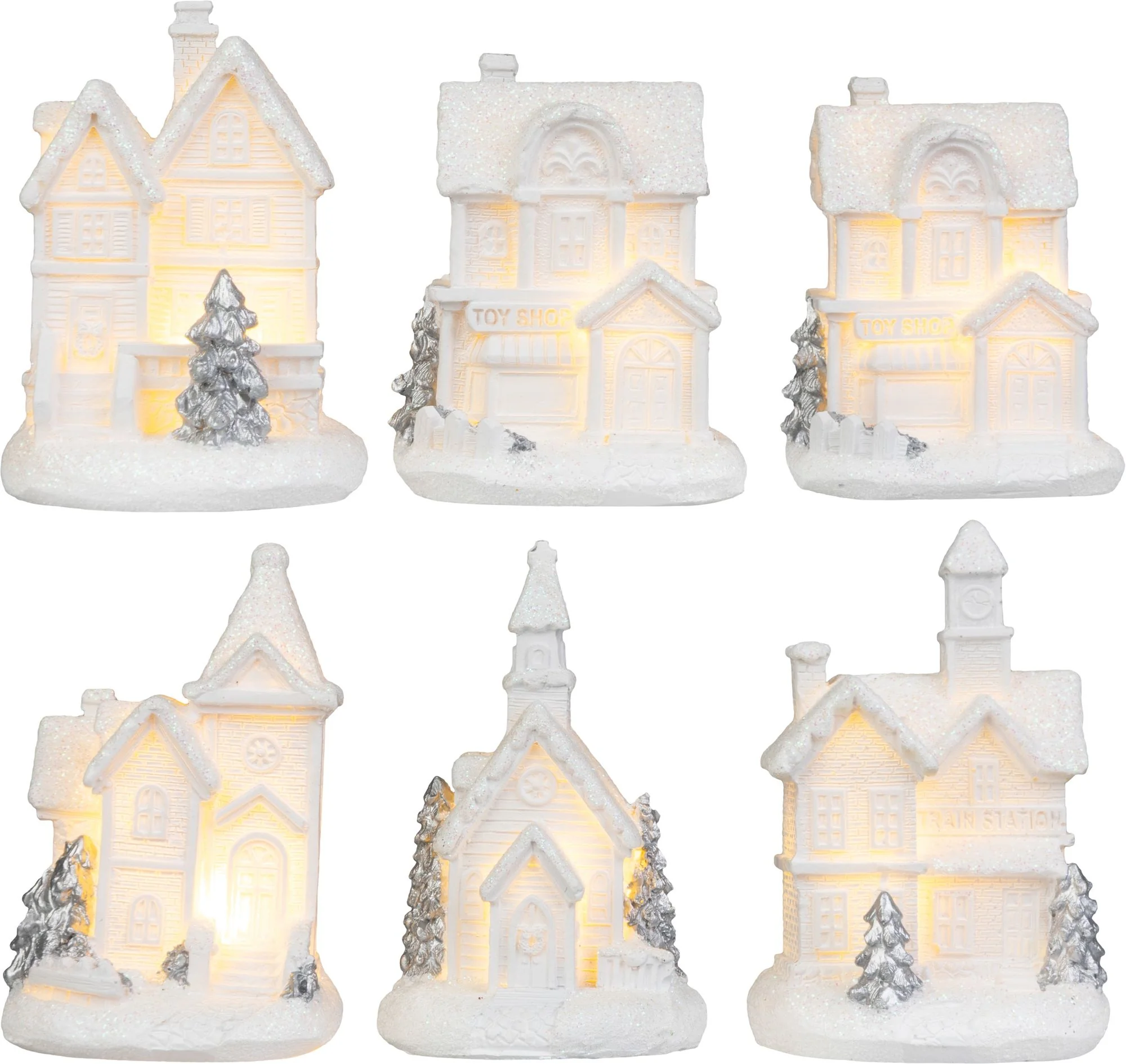 MagicHome vianočný LED domček, balenie 12 ks Plast, 1 LED teplá biela, 6x6x8 cm, 2xLR44