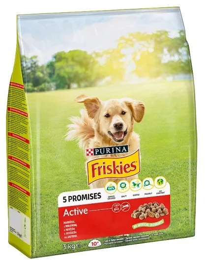 FRISKIES GP 1x3kg Active s hovädzim 1×3 kg, kompletné krmivo pre dospelých psov
