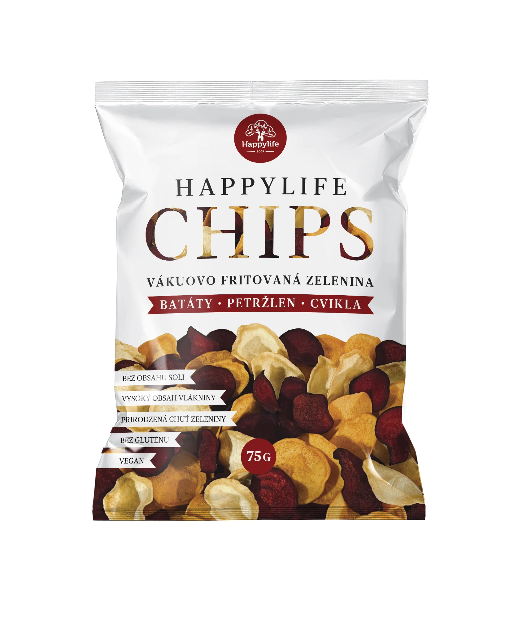 HAPPYLIFE CHIPS – Vákuovo fritované zeleninové plátky MIX, bez soli, vegan 75 g
