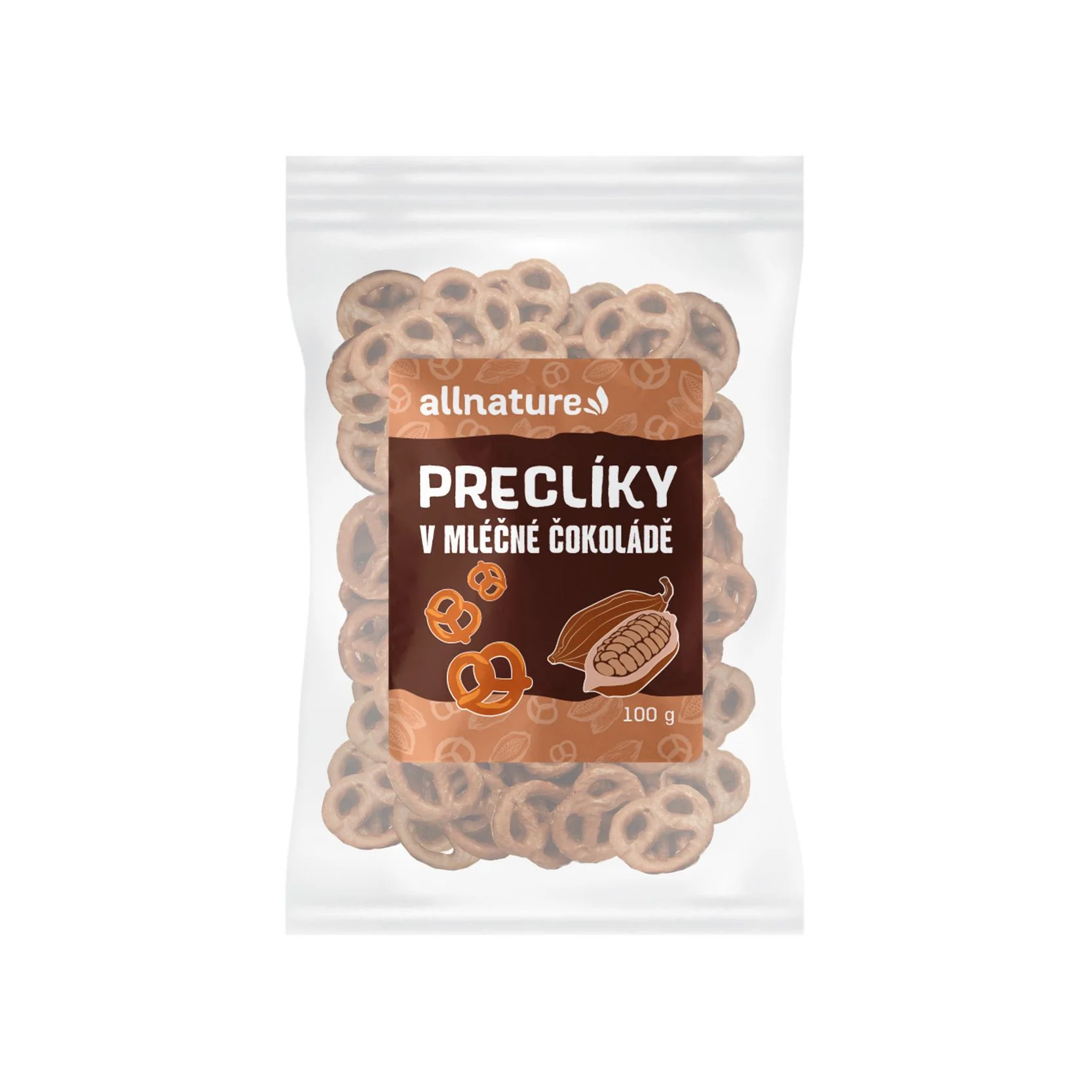 Allnature Praclíky V mliečnej Čokoláde 100g 1×100 g, praclíky v mliečnej čokoláde