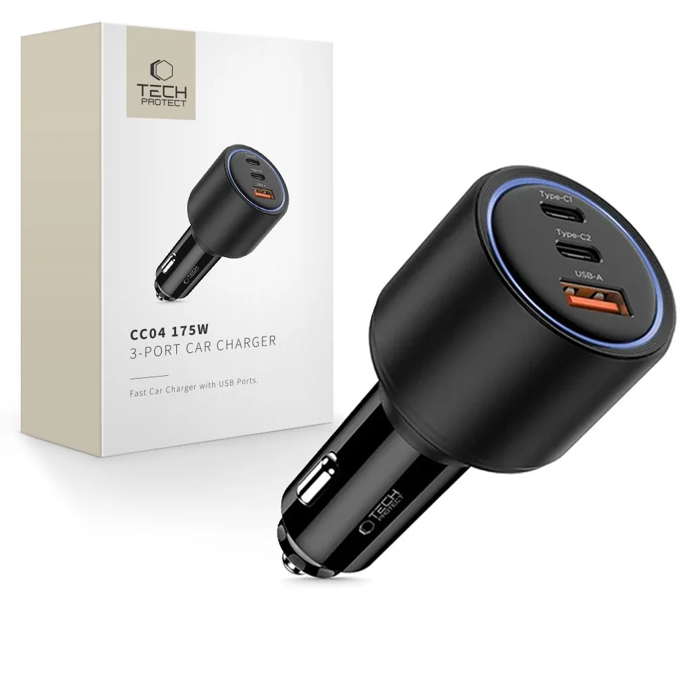 Tech-Protect CC04 autonabíjačka USB / 2x USB-C 175W PD, čierna