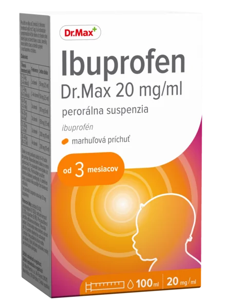 Dr. Max Ibuprofen 20 mg/ml perorálna suspenzia 1×100 ml, liek s marhuľovou príchuťou