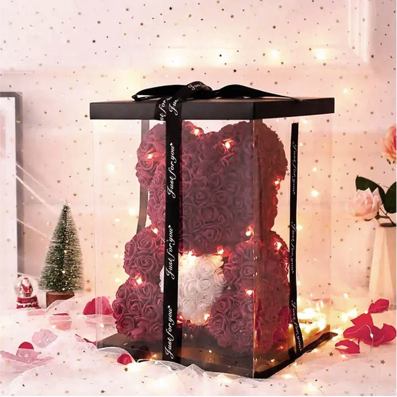 Darček Medvedík z ruží ružovo-biely 25cm DMRB-25 s LED