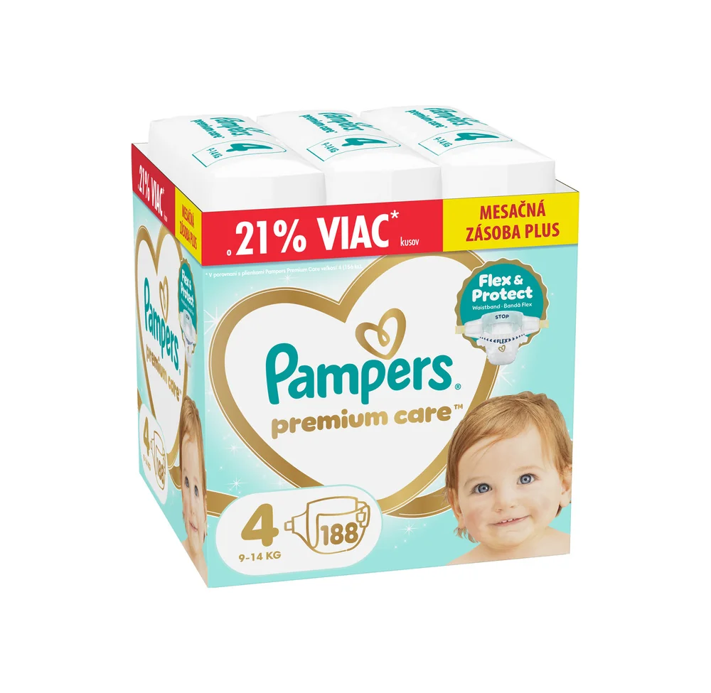 Pampers Premium Care detské plienky veľkosť 4, 9kg-14kg 188 ks