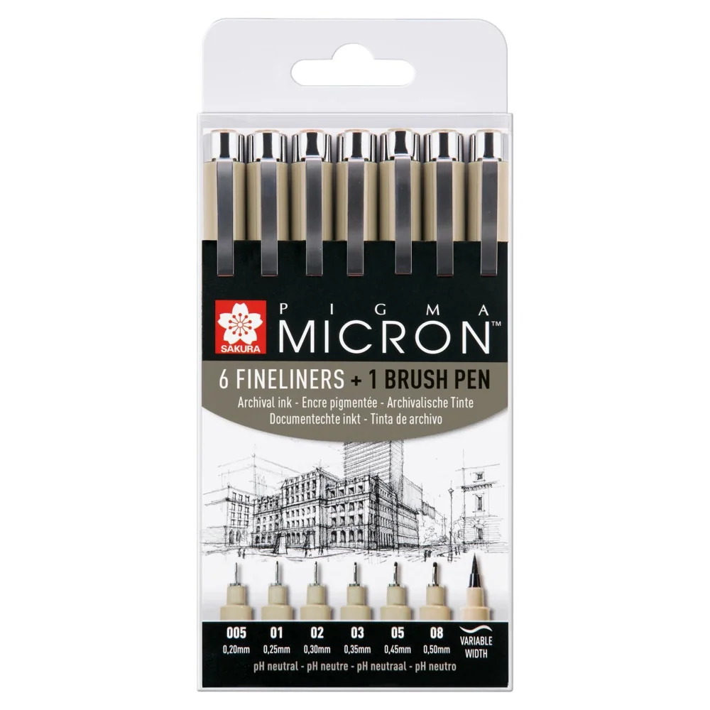 Sakura Micron perá 6 plus 1 Pigma Brush zdarma-Sakura