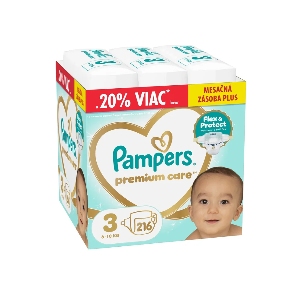 Pampers Premium Care detské plienky veľkosť 3, 6kg-10kg 216 ks