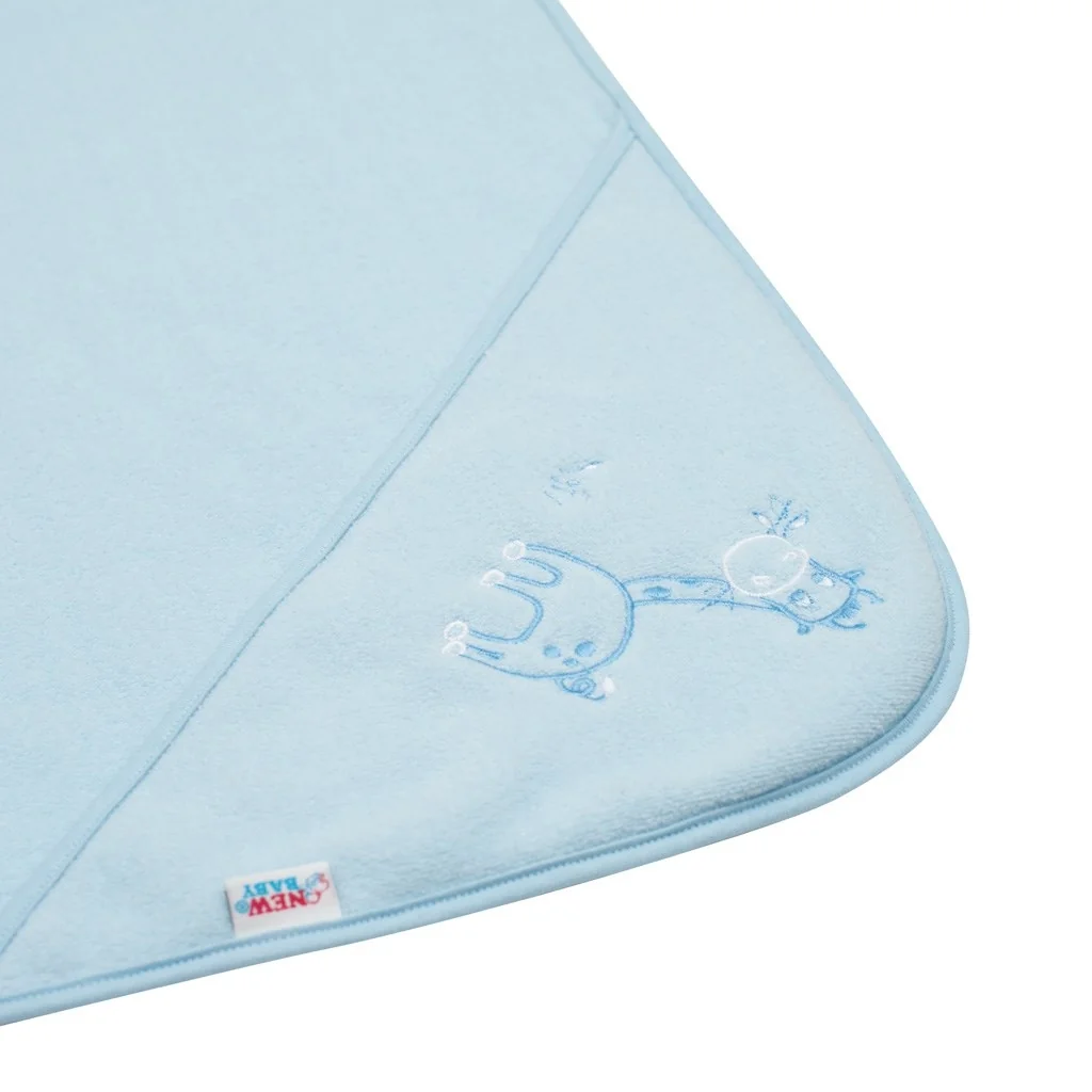 Detská froté osuška s výšivkou a kapuckou New Baby 80x80 modrá