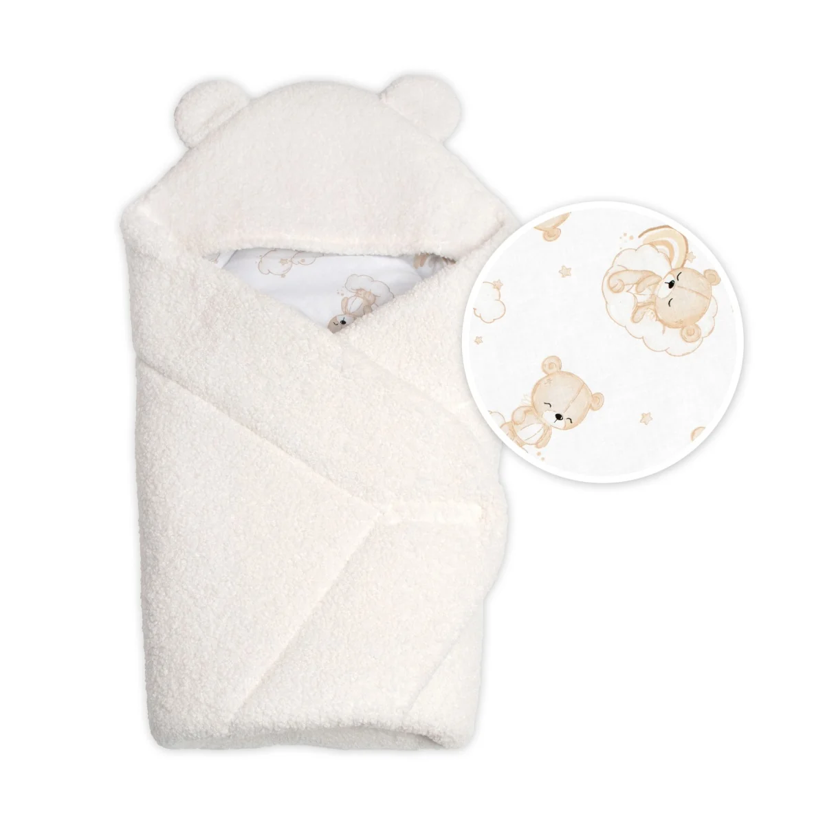 Baránková zavinovačka s kapucňou bavlna/baránok, Teddy - Medvedík smotana