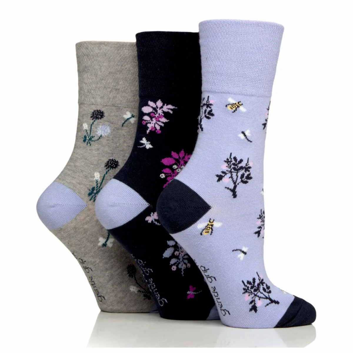 Dámske 3 páry bavlnené ponožky RHS Gentle Grip FLORAL INSECT Veľkosť ponožiek 37-42