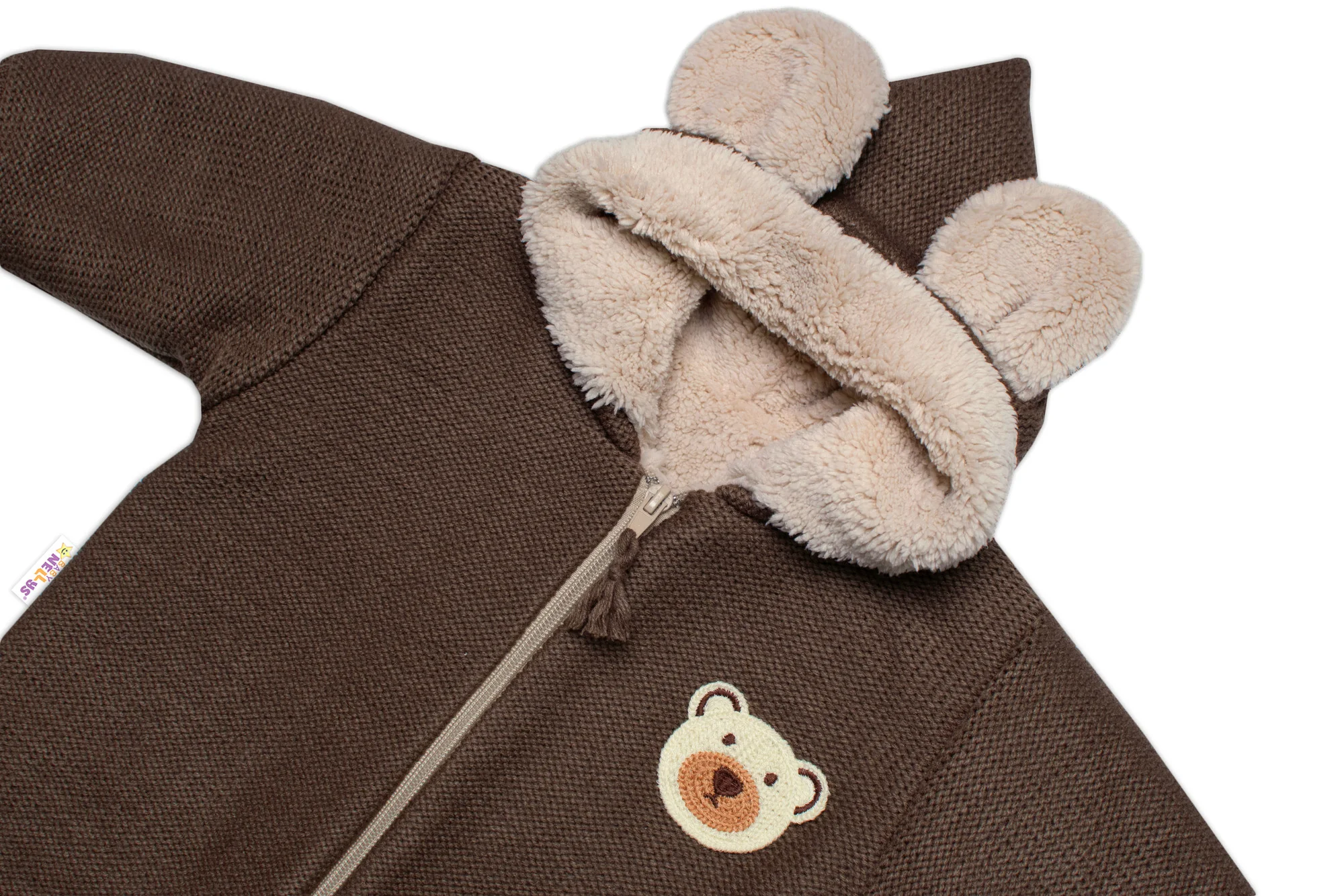 Oteplená pletená bundička Teddy Bear, Baby Nellys, dvojvrstvová, hnedá, veľ. 80/86