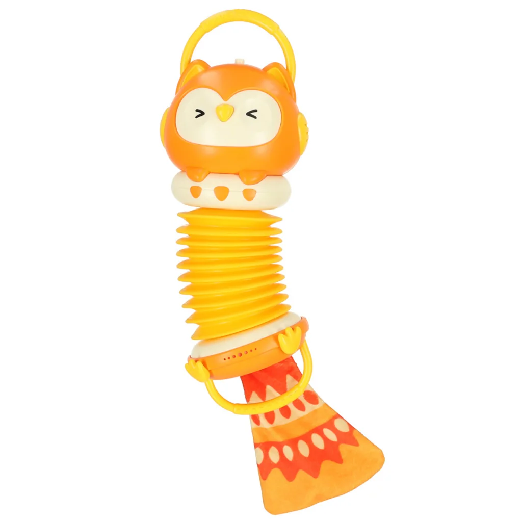 Detská harmonika – sova, oranžová, LED a zvuk, 30 cm (18m+)
