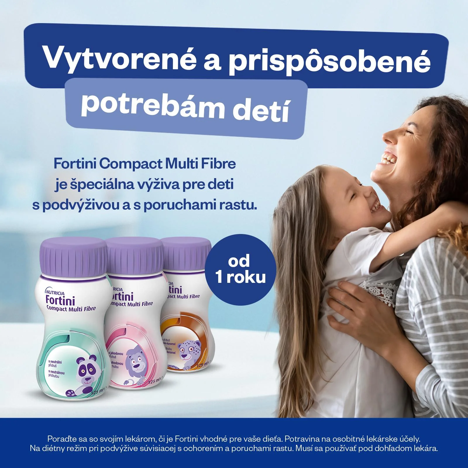 Fortini Compact Multi Fibre s príchuťou čokoláda-karamel 4×125 ml, tekutá výživa pre deti