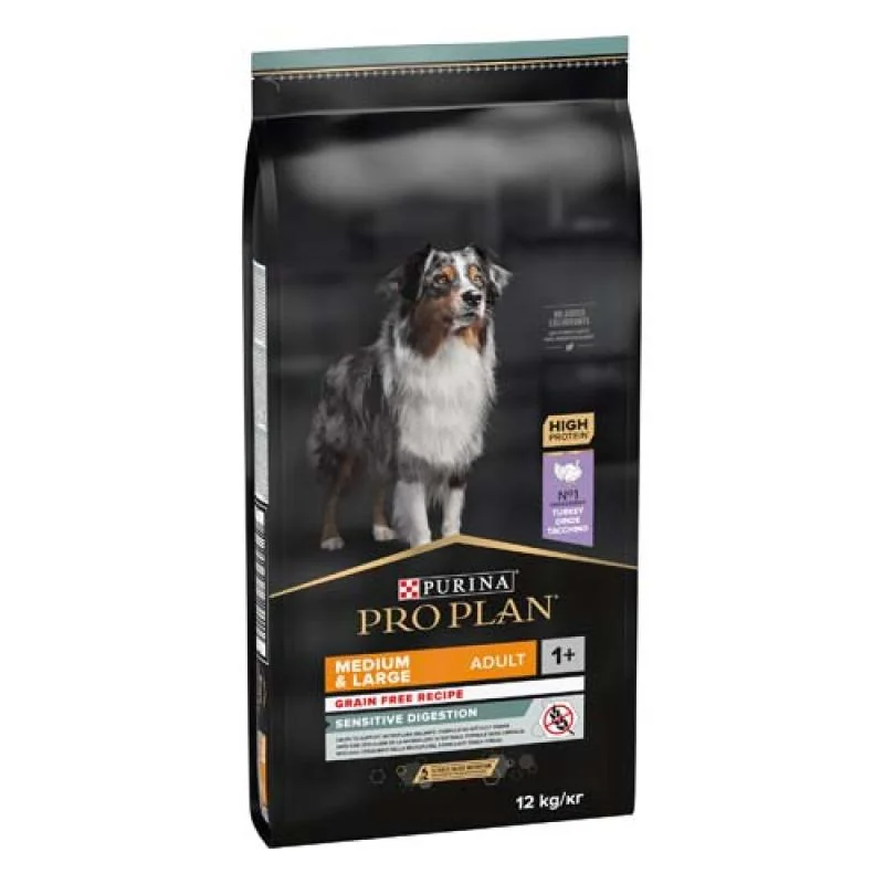 PRO PLAN MEDIUM & LARGE ADULT SENSITIVE DIGESTION Grain Free morka 12 kg- krmivo pre dospelé psy stredných a veľkých plemien s citlivým trávením